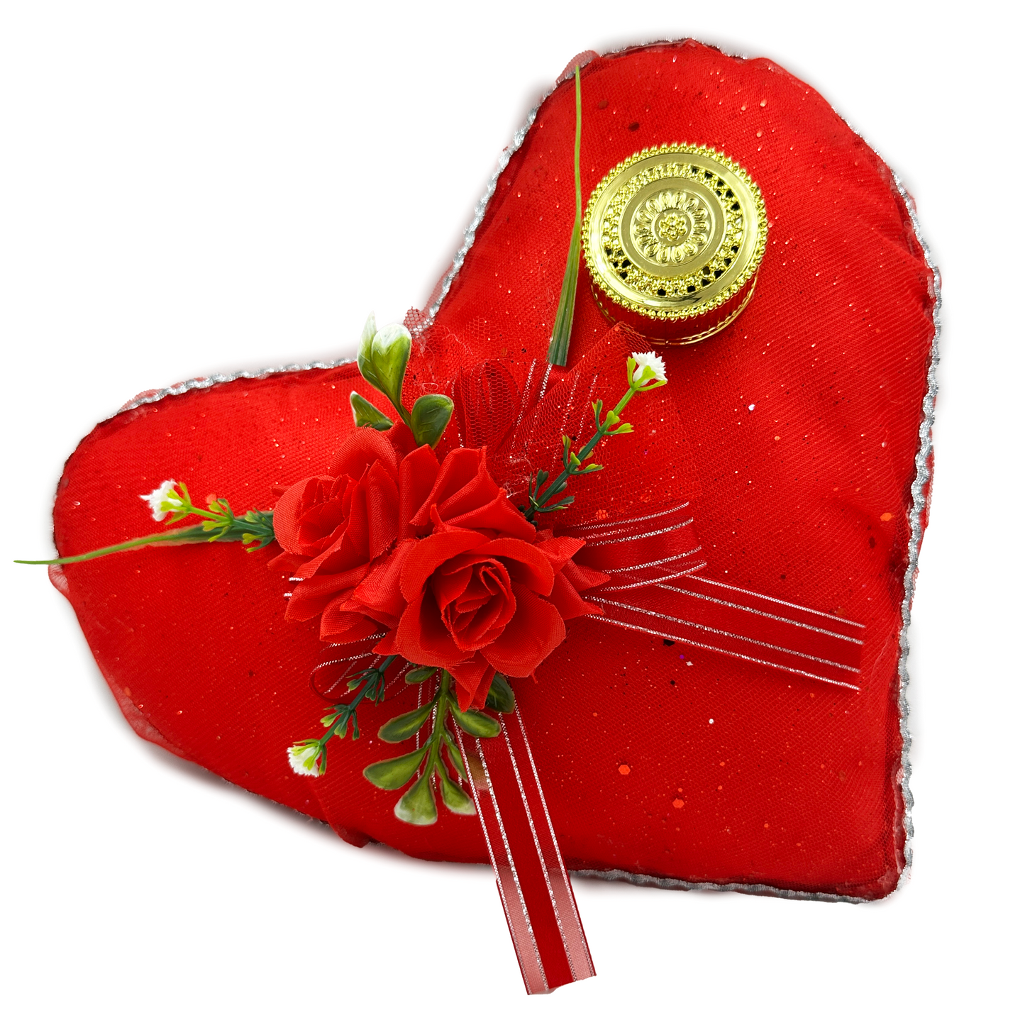 Cojín rojo de corazón para anillo de quince años