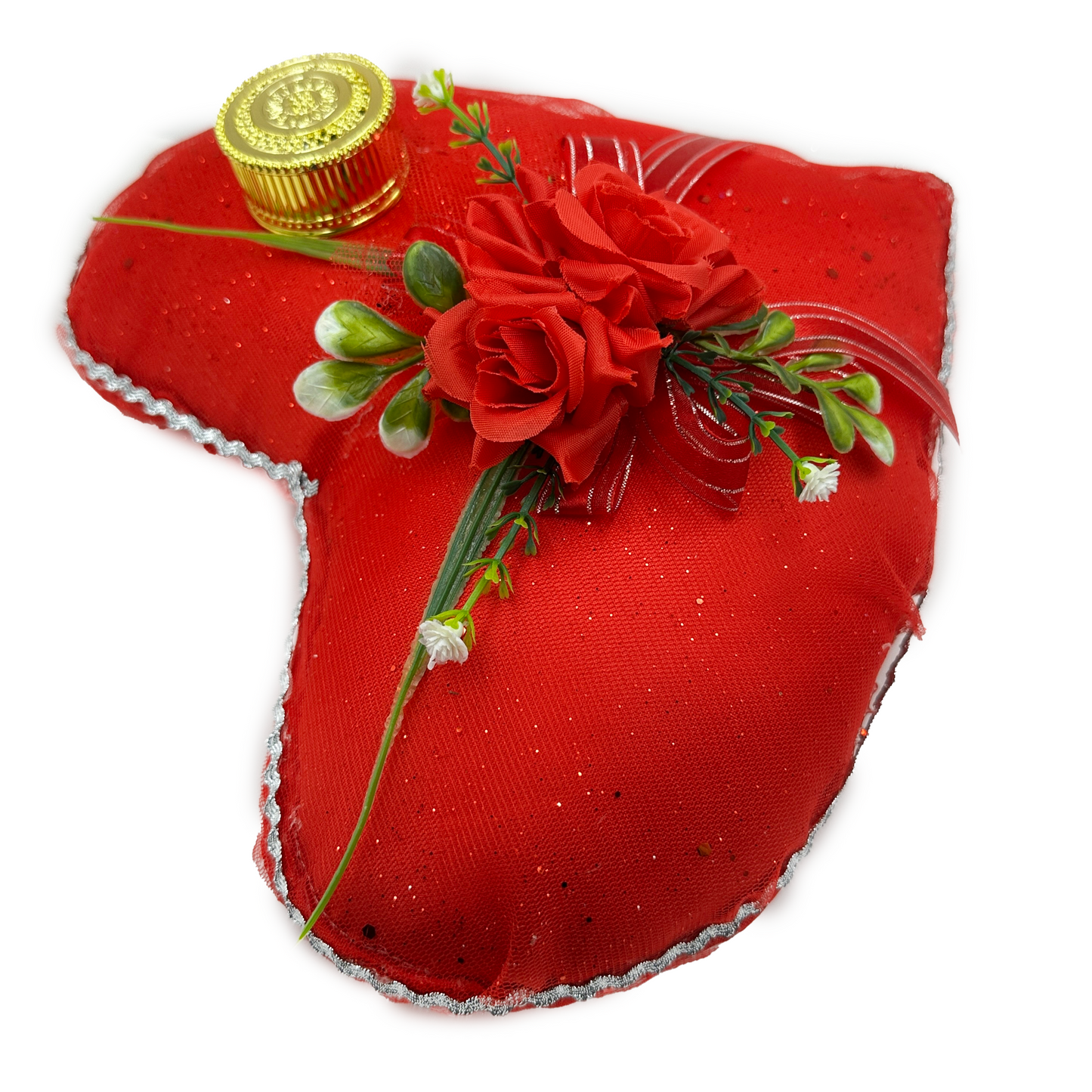Cojín rojo de corazón para anillo de quince años