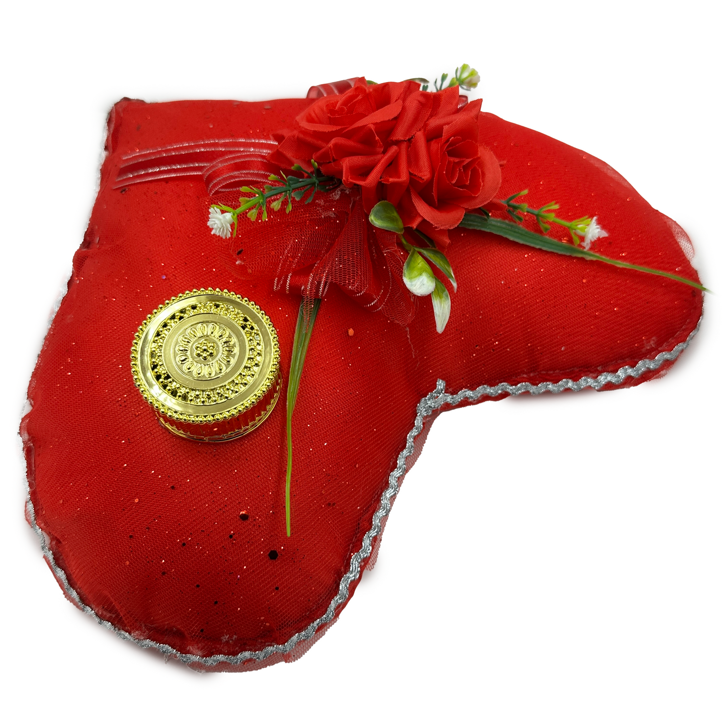 Cojín rojo de corazón para anillo de quince años