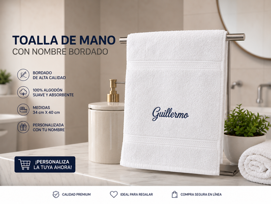 Toalla de mano con nombre bordado