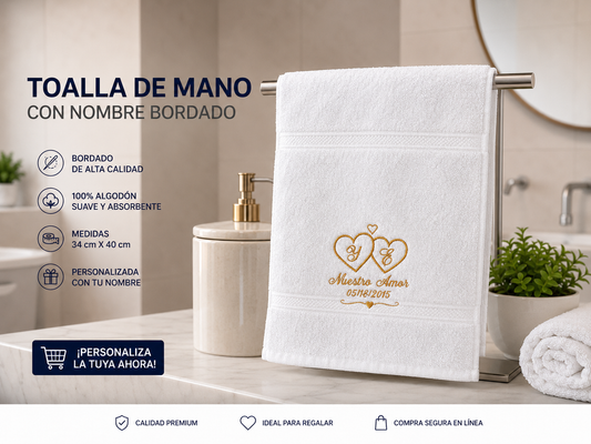 Toalla de mano con dedicatoria bordada